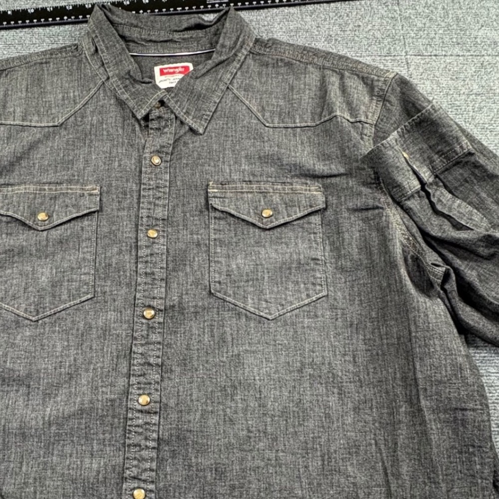 Wrangler Mens 3XL Western Snap Front Shirt Gray Denim Cotton Stretch